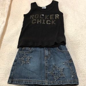 Rocker chick tank top and denim skirt!
